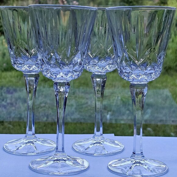 Block Olympic Crystal Wine Glasses 7.25" vtg square bowl fine cut glass (4) - Picture 5 of 10